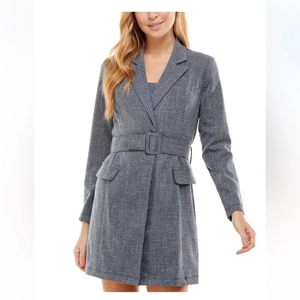 NWT CITY STUDIOS Juniors' 2-Piece Belted Jacket & Dress Set blue size 1